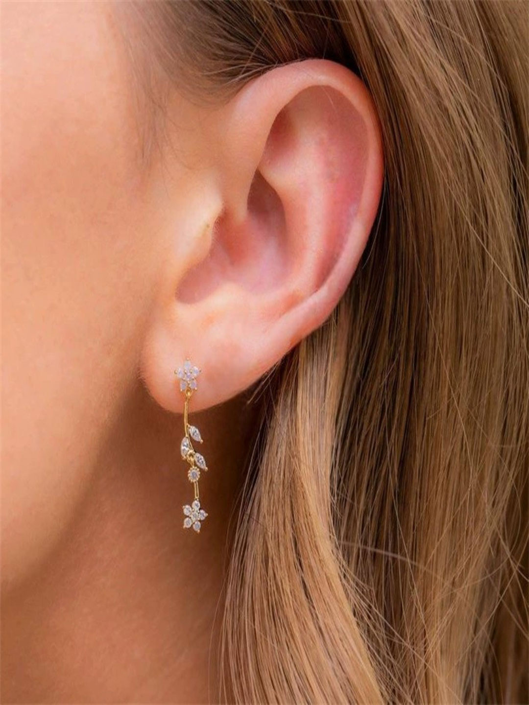 AQUASTREET 18K Gold Plated Anti-Tarnish Pink White Zircon Floral Drop Earrings