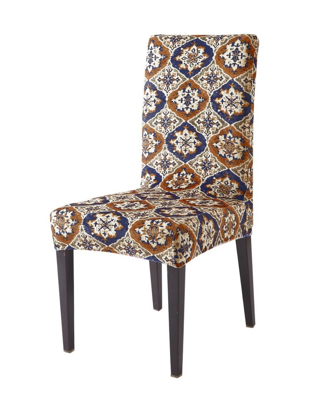 HOKIPO Navy-Blue & Brown Printed Velvet Chair Covers