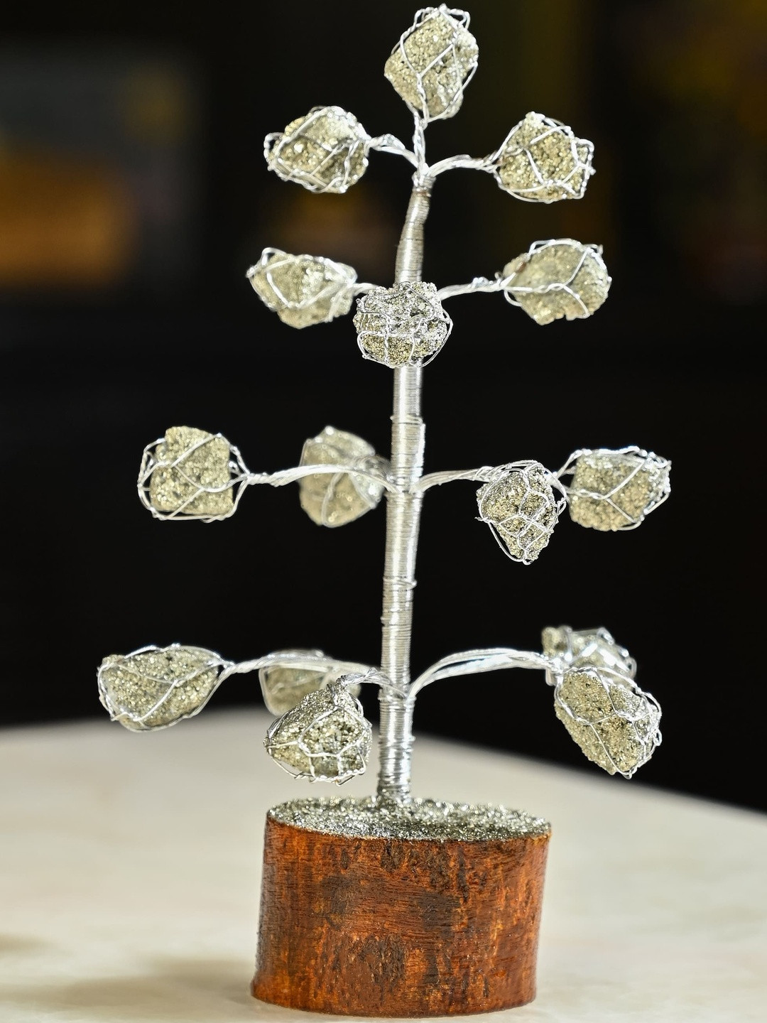 HINDCRAFT Gold-Toned Fengshui Pyrite Crystal Tree Showpiece