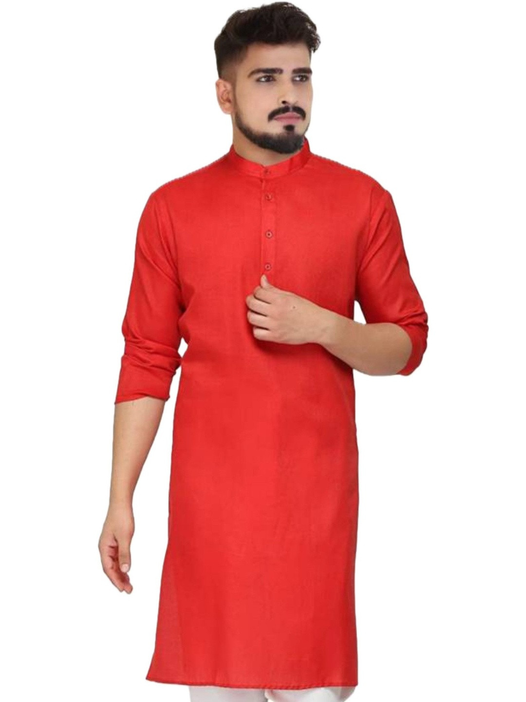 ANUJ FASHION Men Solid Red Kurta