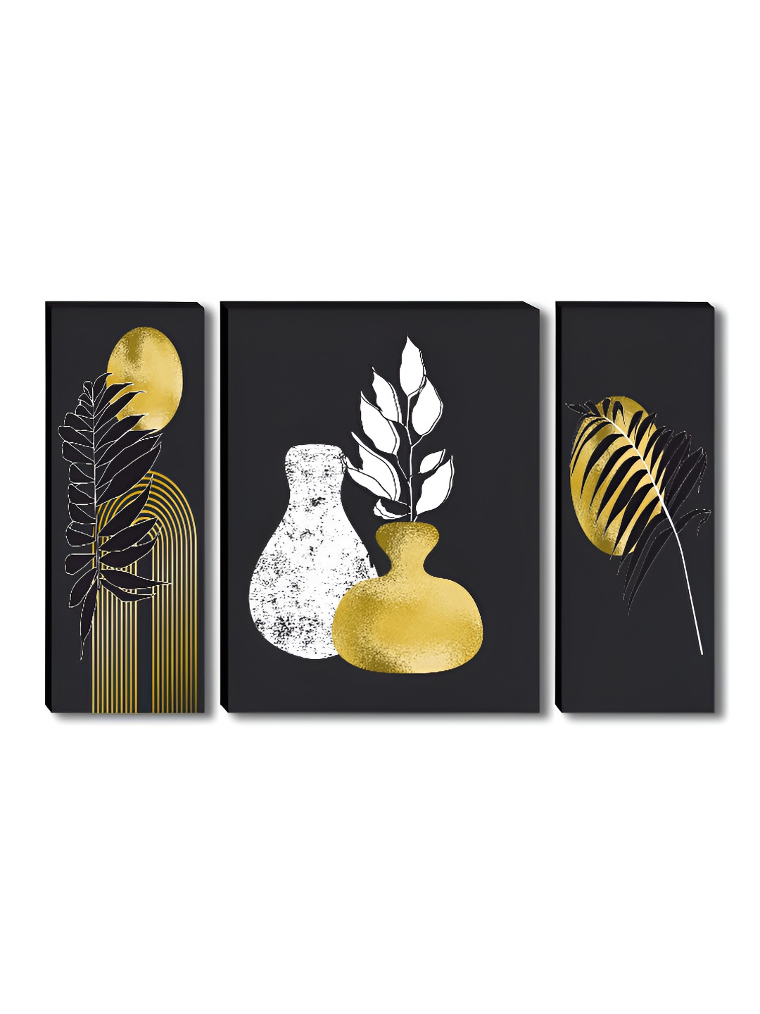 SAF 3 Pieces White & Yellow  Abstract Vase Minimalist Modern Wooden Wall Art