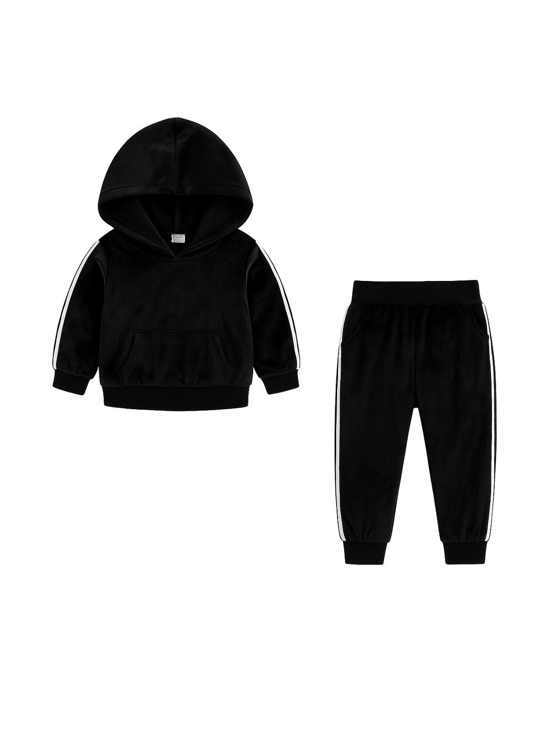 YK Kids Unisex Black Velvet Long Sleeves Hood Sweatshirt with Jogger Set