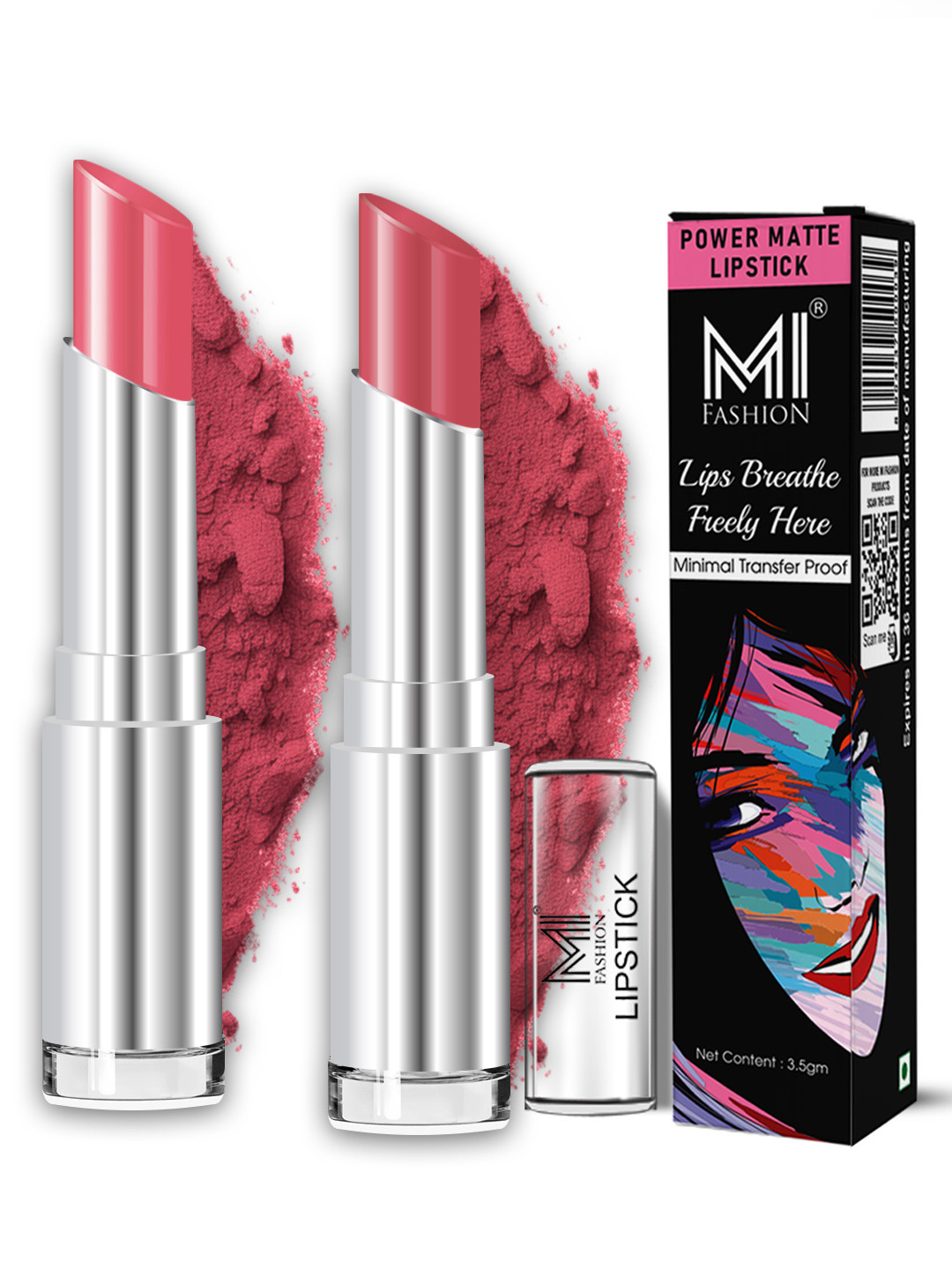 MI FASHION 2 Pcs Lightweight Bold Matte Lipstick Smudge Free- 3.5g Each -Peach & Deep Rose
