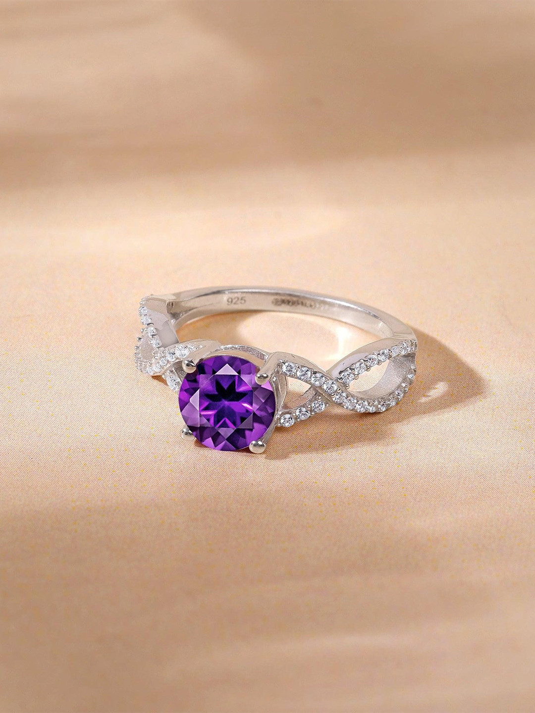 GIVA 925 Silver Amethyst Wave Finger Ring