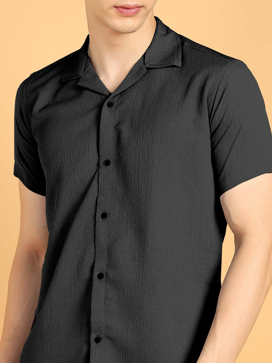 COMBRAIDED Men Black Polycotton Casual Short Sleeves Shirt