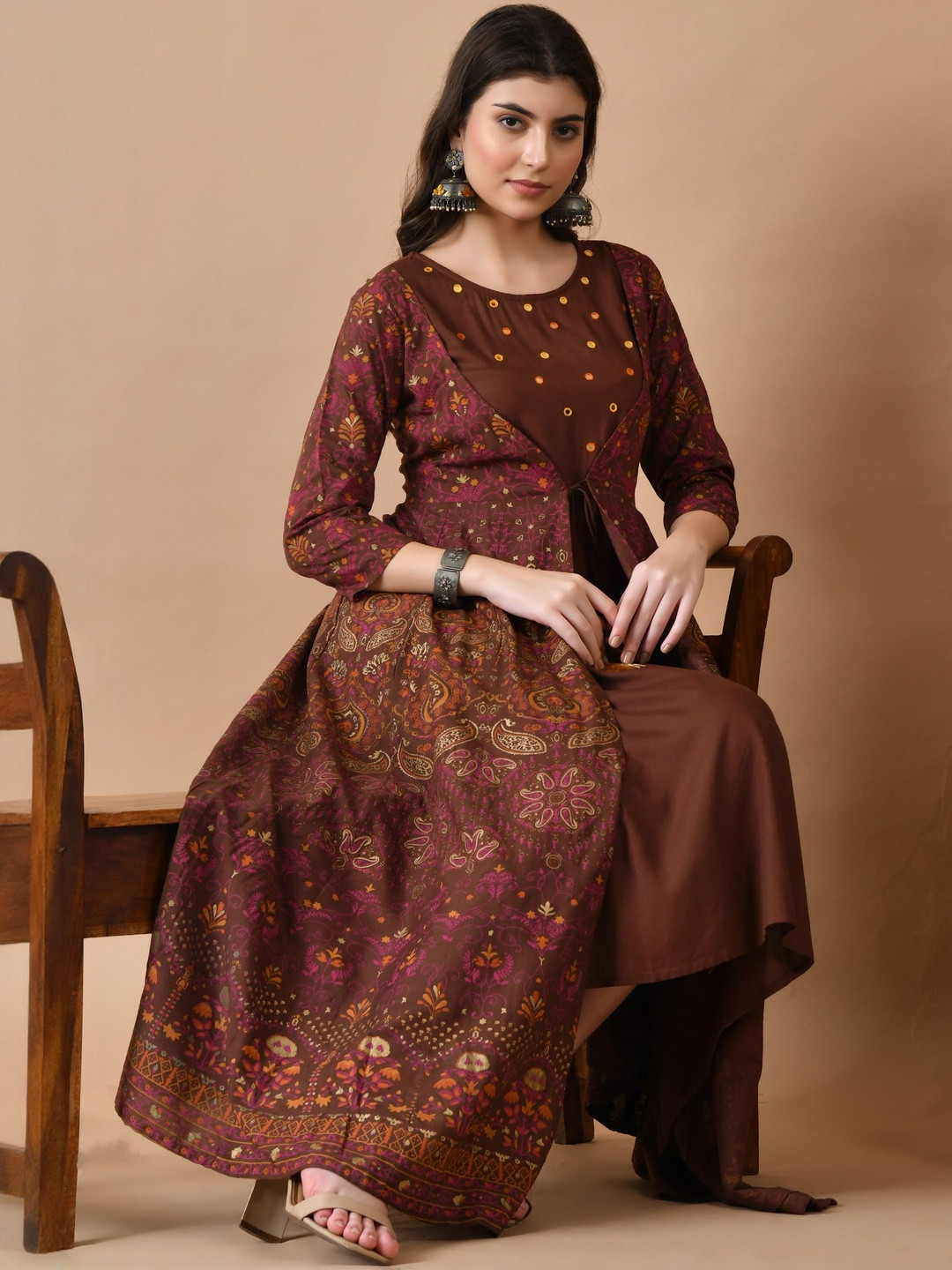 Jaipurite Floral Printed Anarkali Dress With Front Slit
