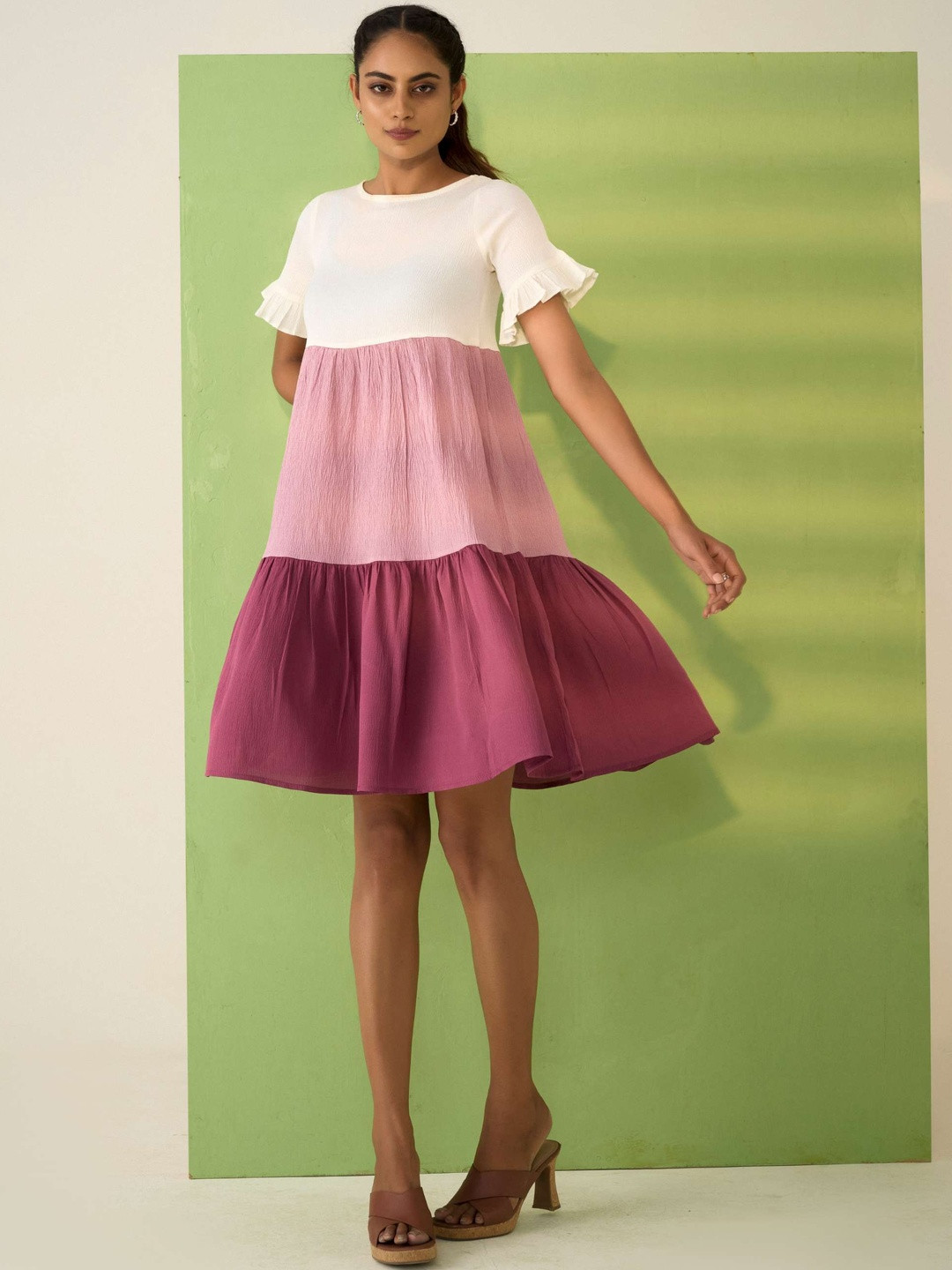 Roadster Flutter Sleeve Layered Fit & Flare Dress