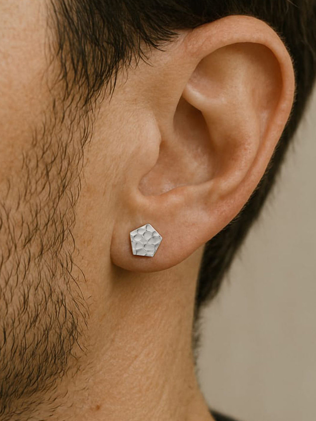 Goldnera Men 925 Sterling Silver Textured Pattern Geometric Shaped Stud