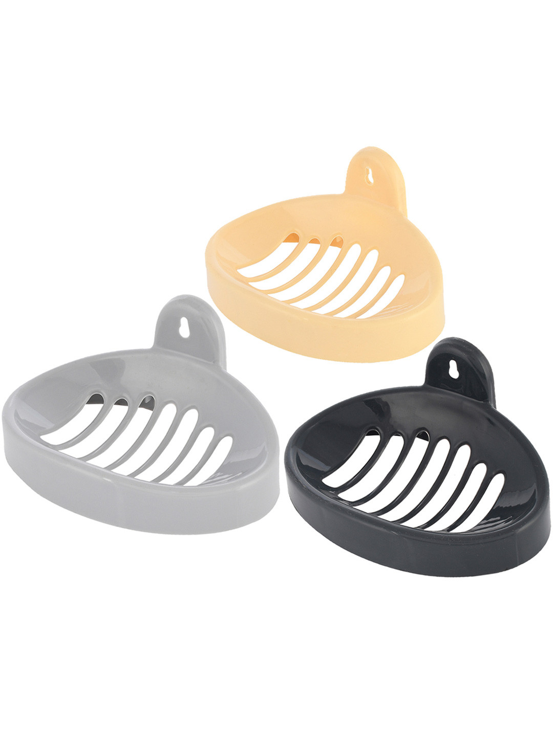 Kuber Industries Cream & Grey 3 Pcs Wall mounted Soap Holder