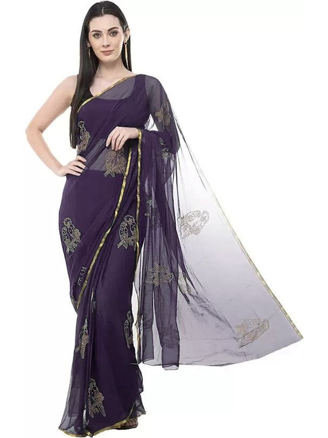 The Fashion Attire Embellished Bollywood Chiffon Saree (Purple)