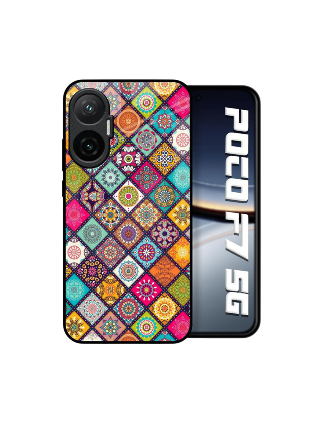 QRIOH Multicolor Mandala Glass Case for Poco F7 5G