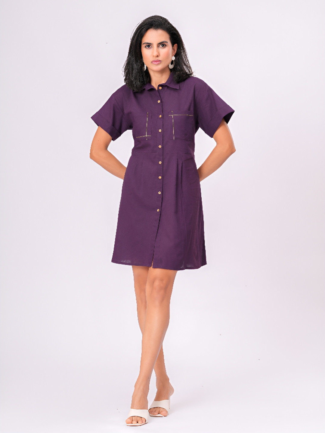 Garin Women Short Sleeves Shirt Dress