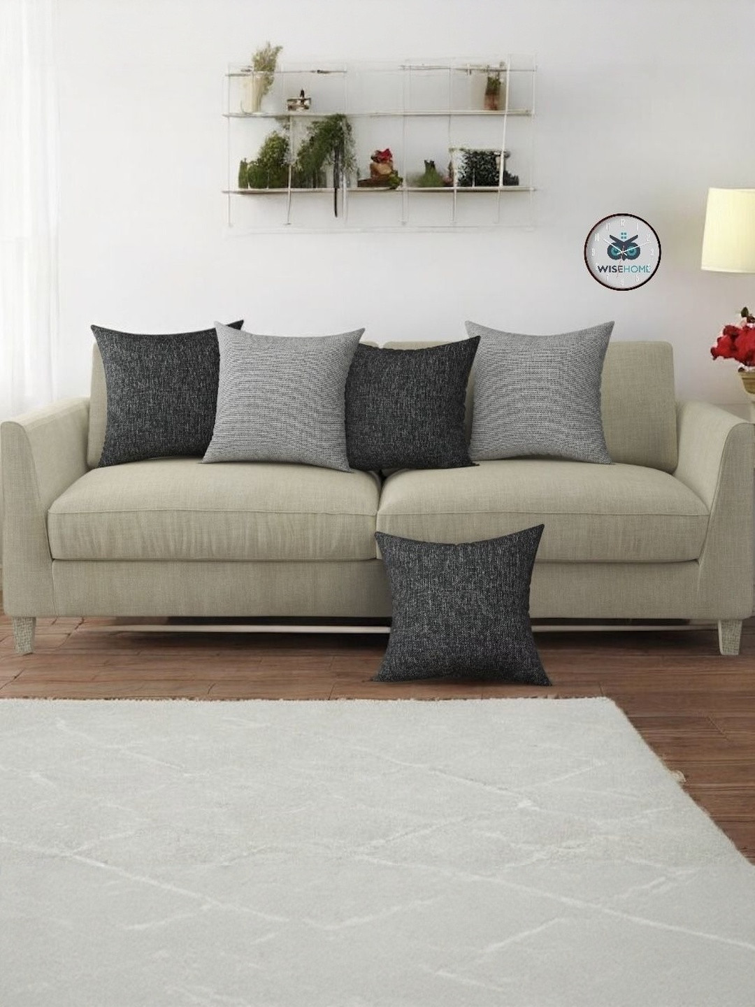 WISE HOME Set of 5 Jute Plain Cushion Cover