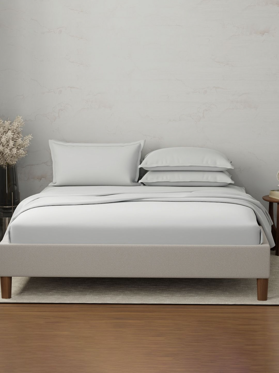 Boutique Living India Emblem White Pure Cotton 300 TC King Bedsheet Set - 2.74 m x 2.74 m