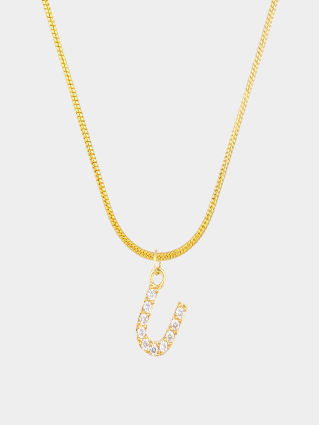 AQUASTREET 18K Gold Plated Anti-Tarnish Zircon Initial Letter U Pendant Necklace