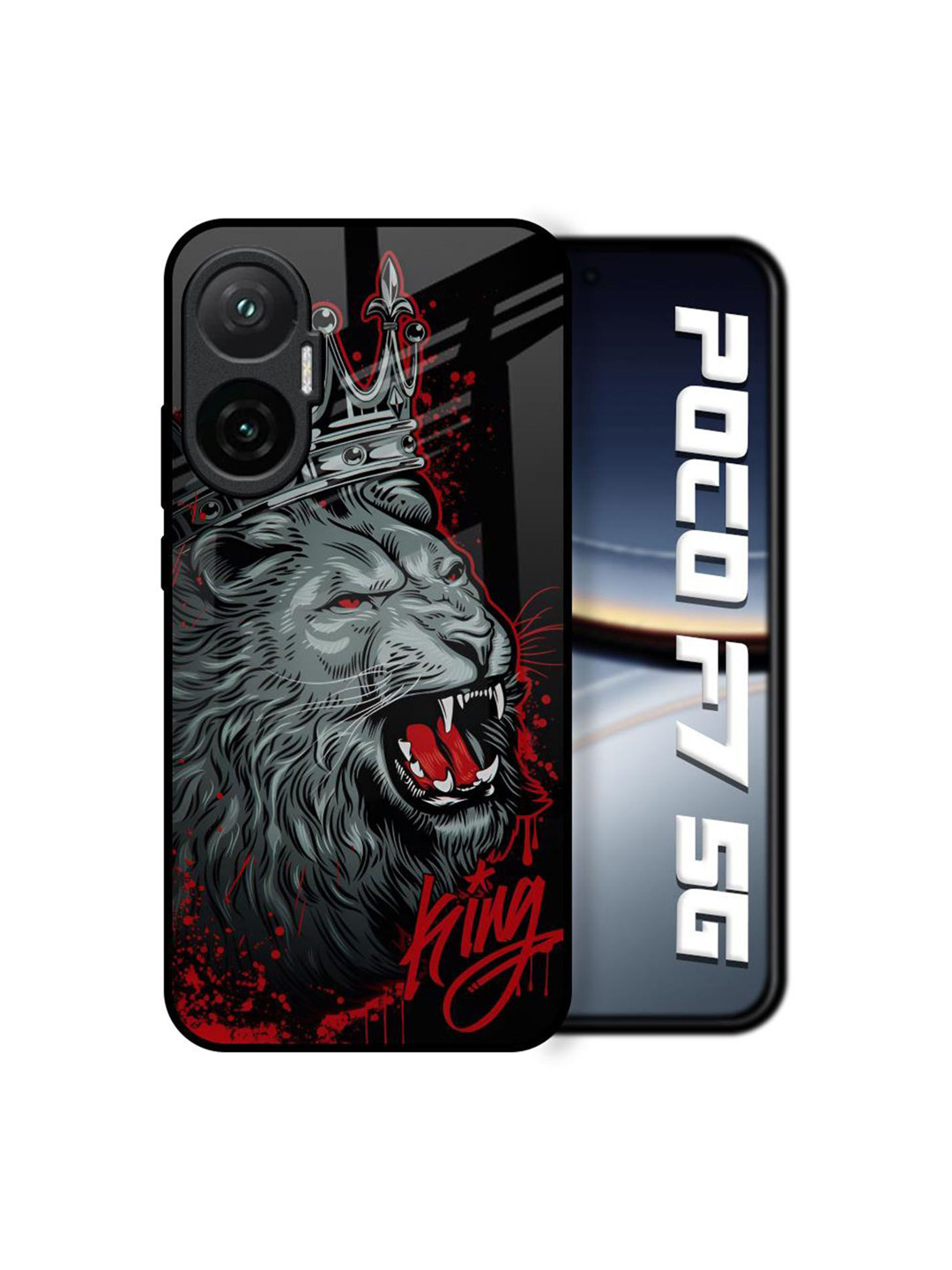 QRIOH Red Lion King Glass Case for Poco F7 5G