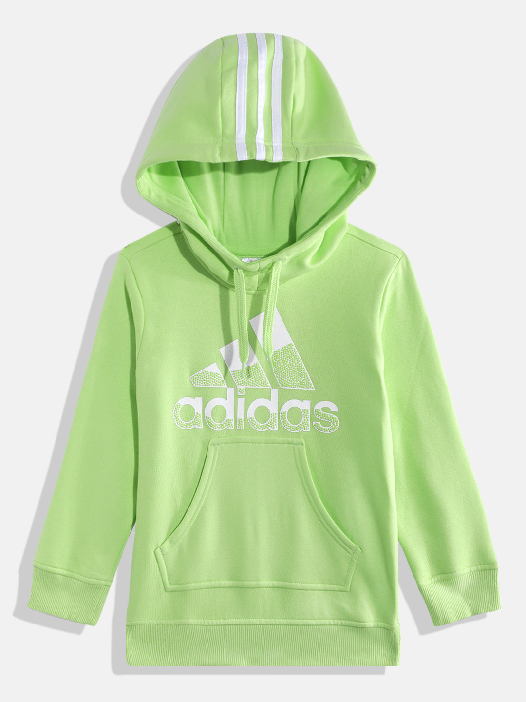 ADIDAS Boys BOS 3S FLC Brand Logo Print Hooded Sweatshirt