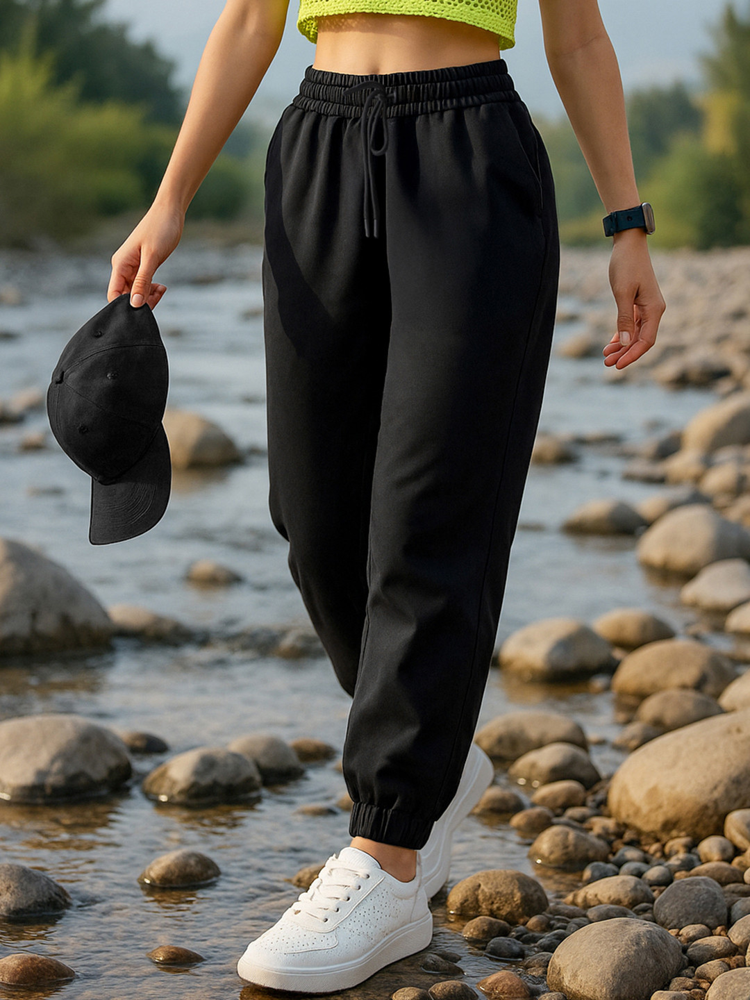 Bewakoof Women Black Relaxed Fit Mid Rise Track Pants