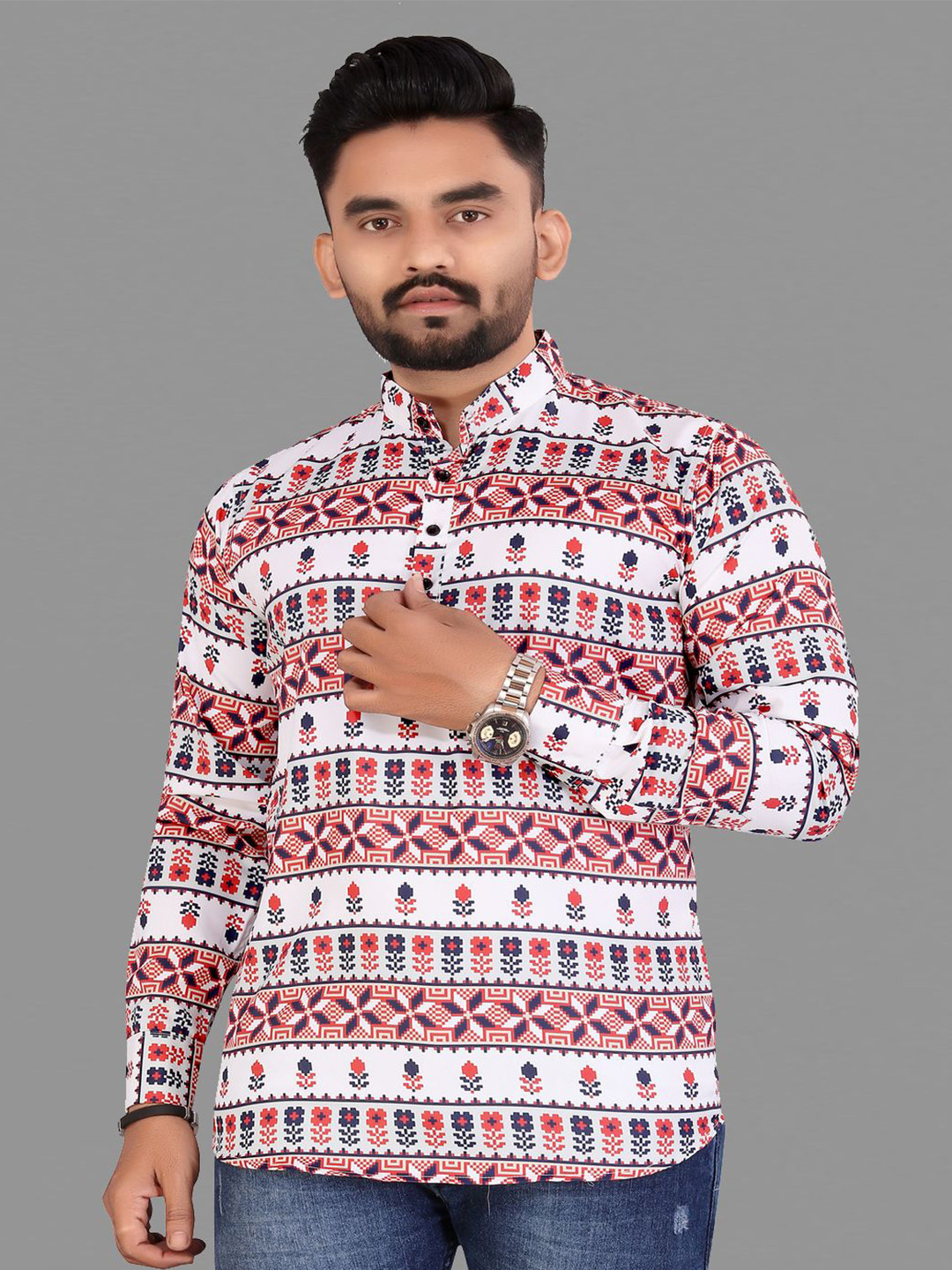 Silver Buck Men Geometric Printed IStraight Kurta