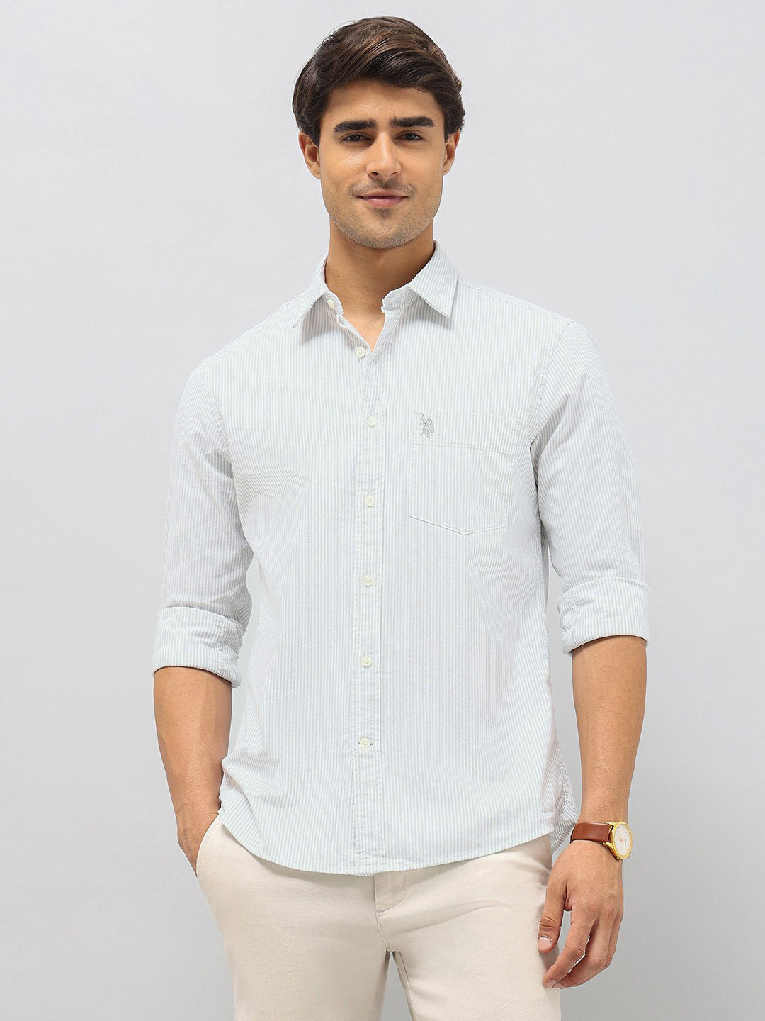 U.S. Polo Assn. Tailored Fit Striped Oxford Casual Shirt