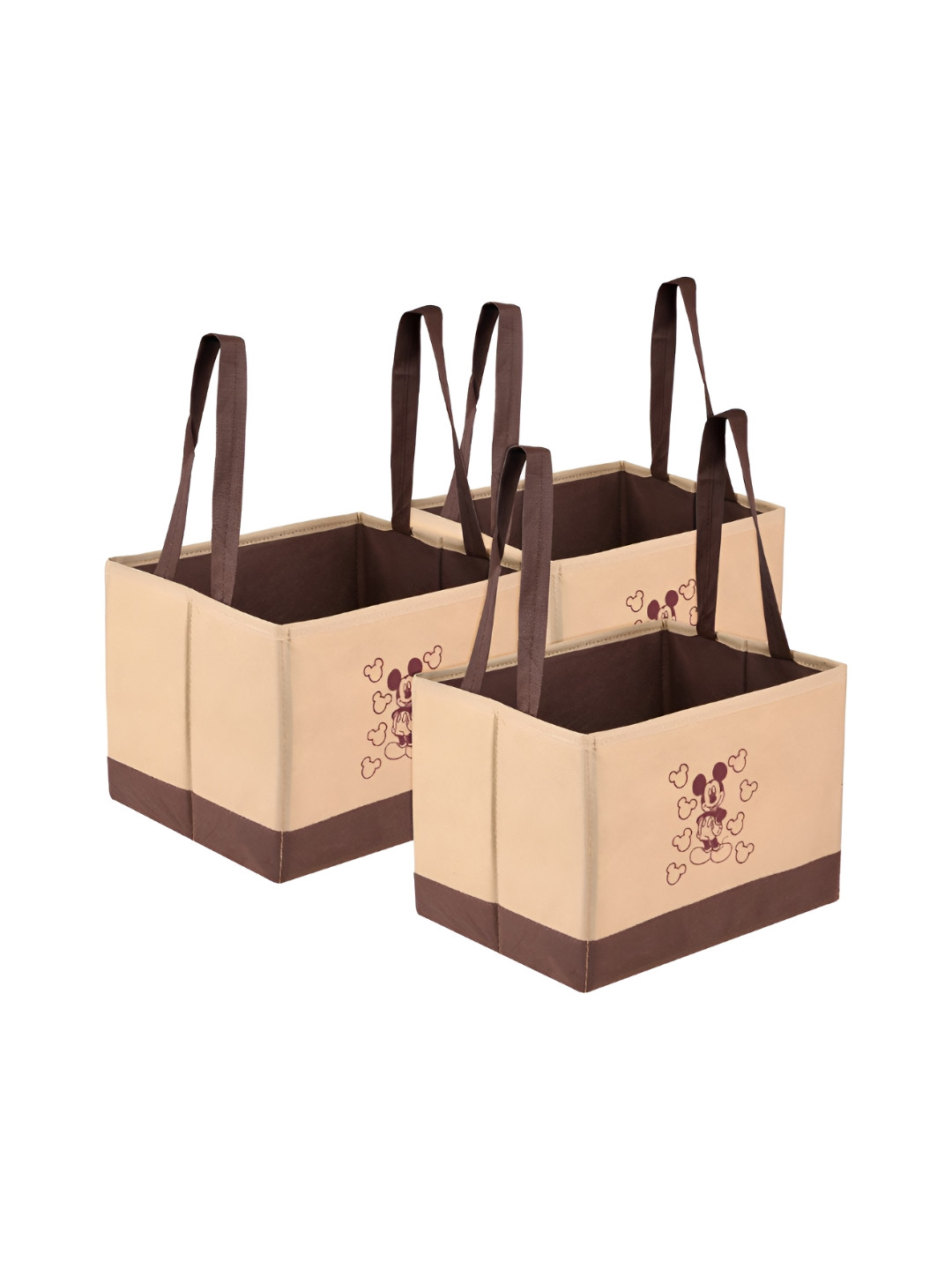 Aura Beige & Brown 3 Pieces Disney Mickey Drawer Multi-Utility Organisers With Handle