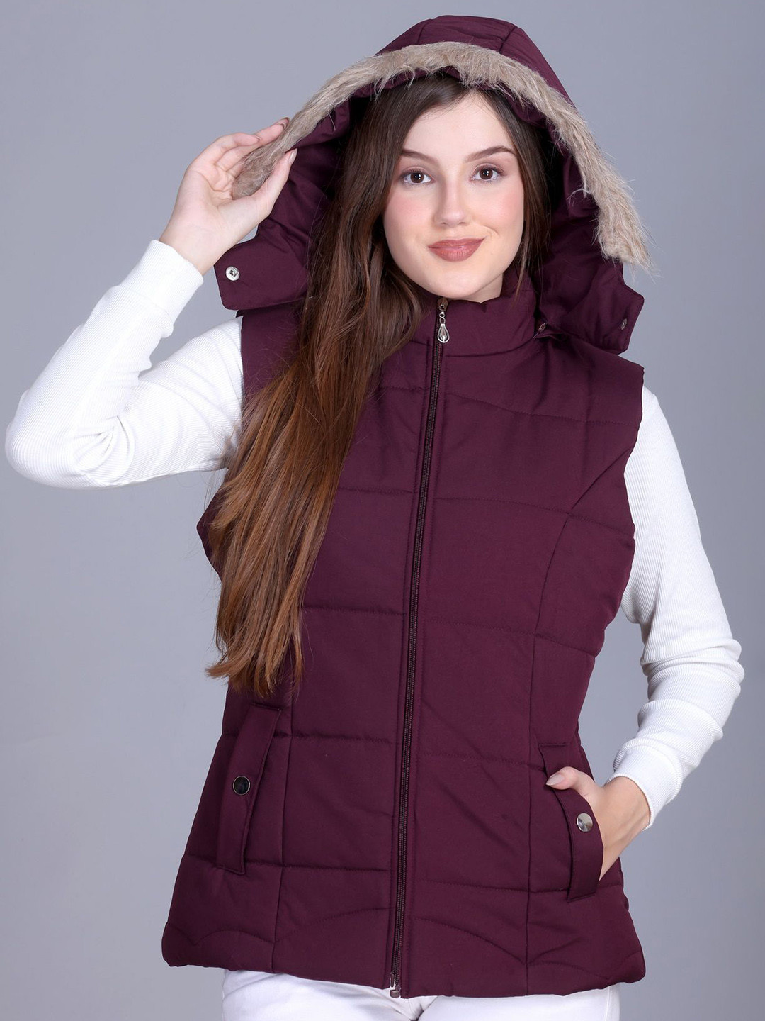 BARSTOW Lightweight Stand Collar Hooded Sleevesless Parka Jacket