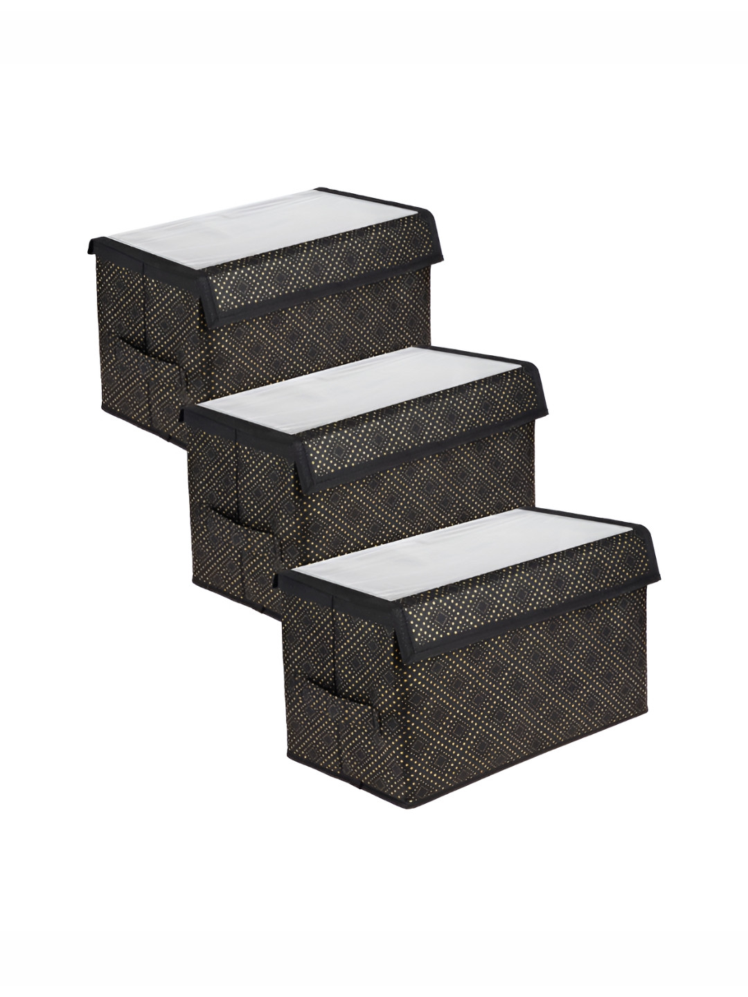 Aura Beige & Black 3 Pcs Golden-Dot Storage Multi-Utility Organisers With Handle