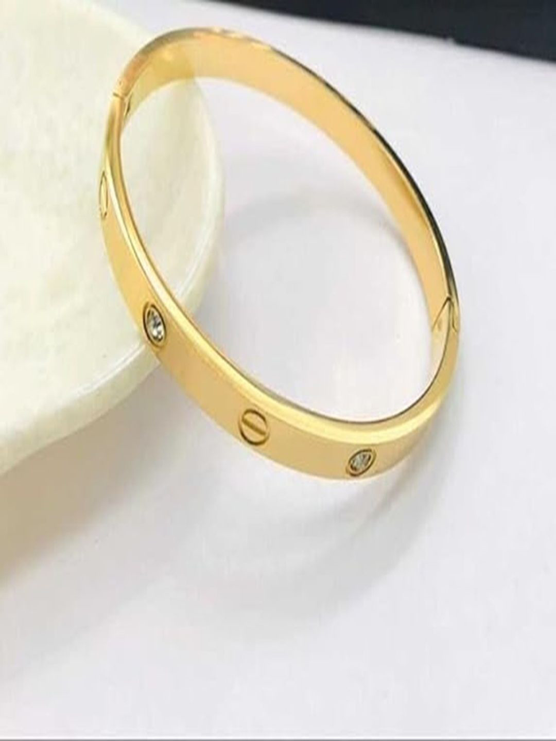 Vintage collections Stainless Steel Gold-Plated AD Studded Bangle-Style Bracelet