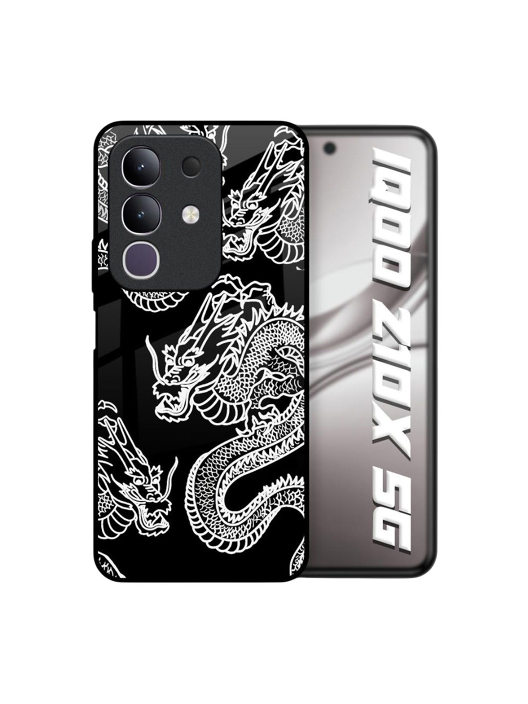QRIOH White Dragon Printed Glass Back Case for IQOO Z10x 5G
