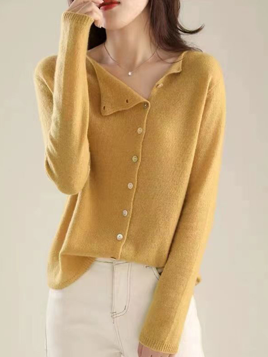 StyleCast Women V-Neck Long Sleeves Cotton Button Detail Cardigan