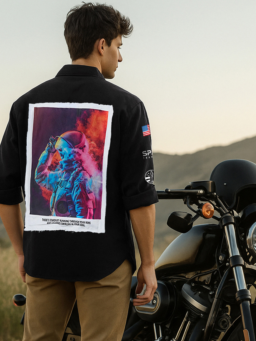 Bewakoof Official Nasa Merchandise Men Jet Black Graphic Printed Oversized Shirt