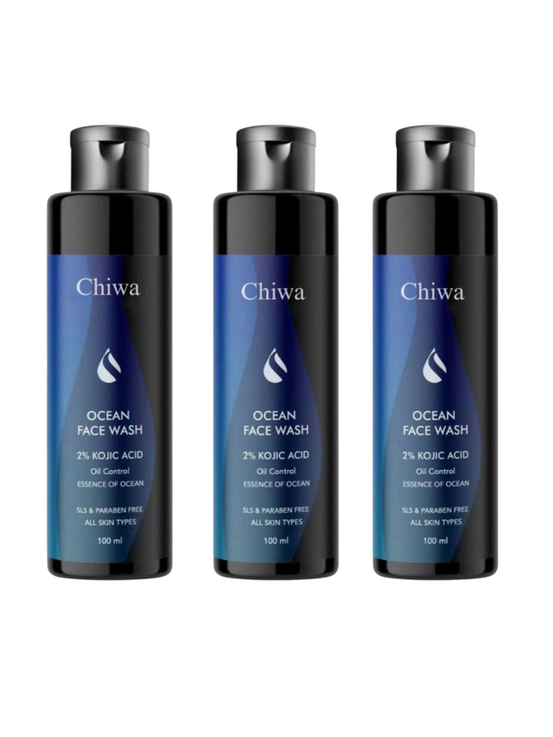 CHIWA Set Of 3 2% Kojic Acid Oil Control Essence Of Ocean Face Wash - 100 ml Each