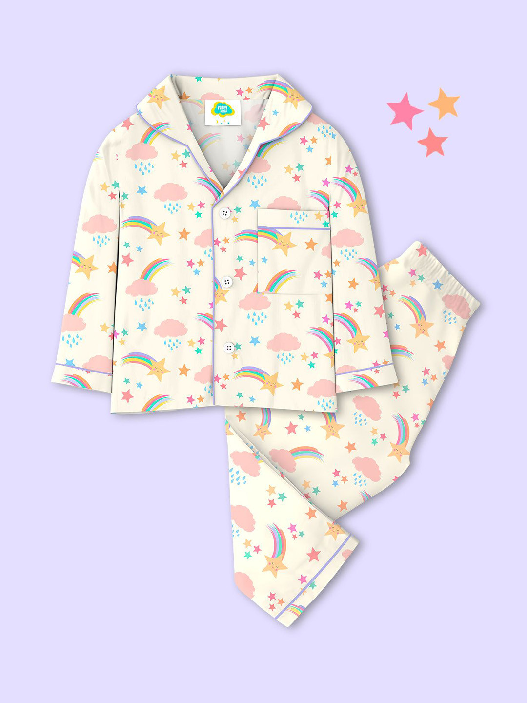Fancy Fluff Girls Printed Pure Cotton Shirt & Pyjama Night suit