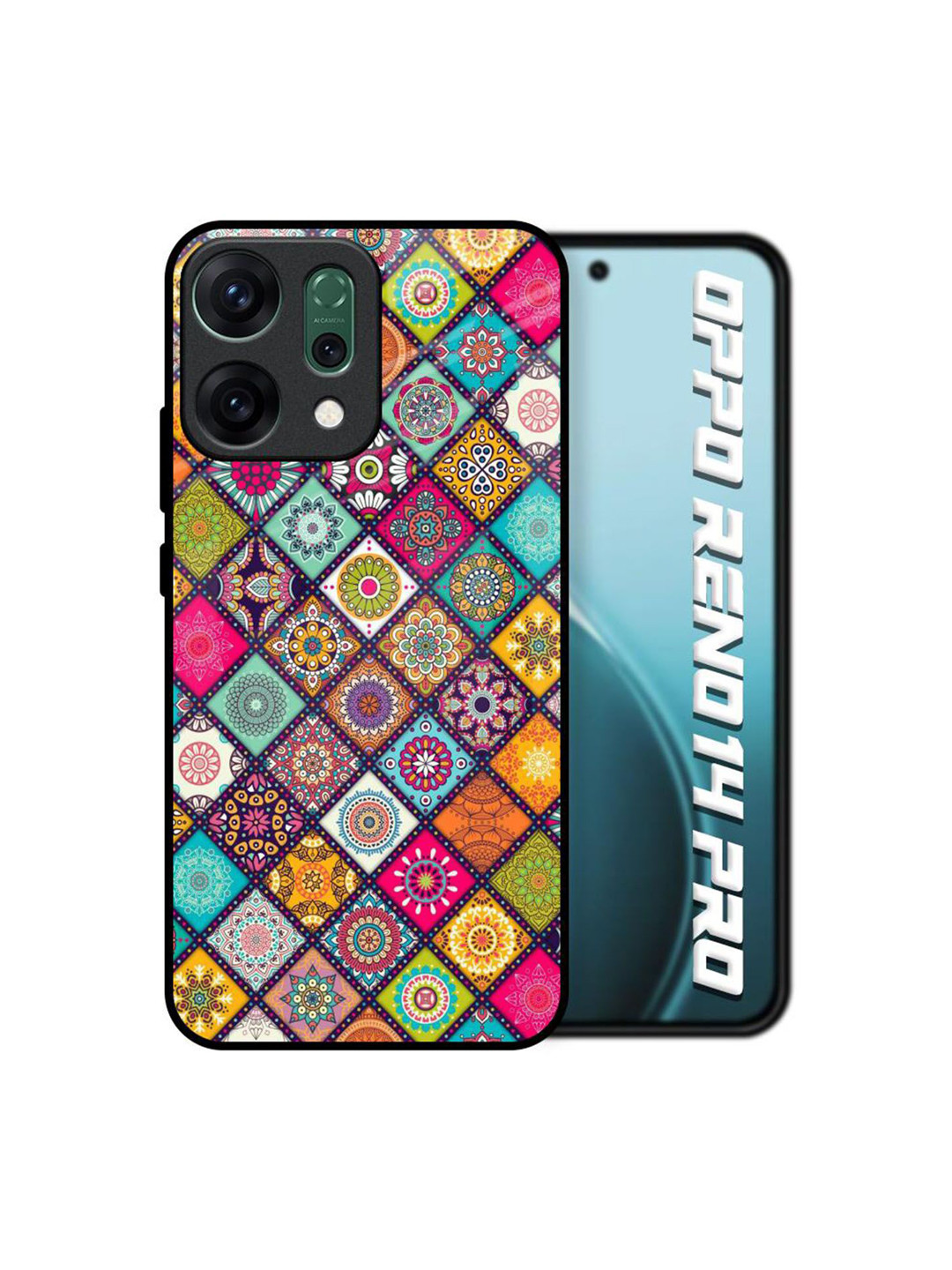 QRIOH Unisex Mandala Glass Case for Oppo Reno14 Pro 5GBack Case Mobile Accessories