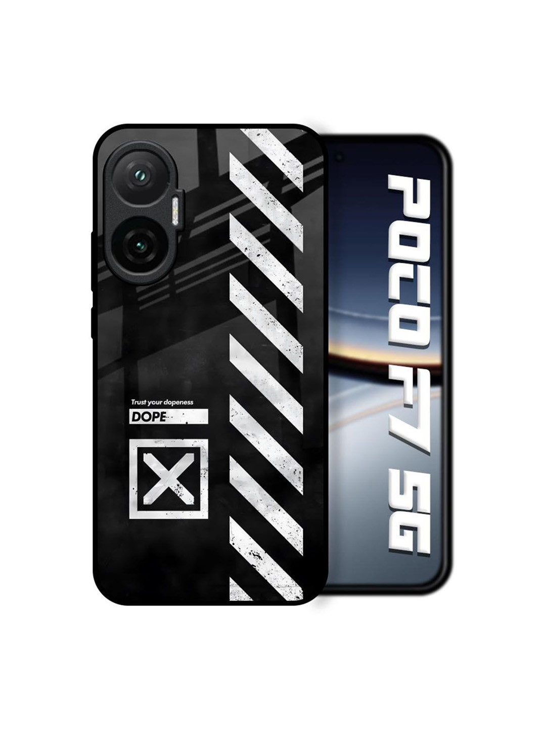 QRIOH Unisex Printed Duality Design Glass Case for Poco F7 5G Back Case Mobile Accessories