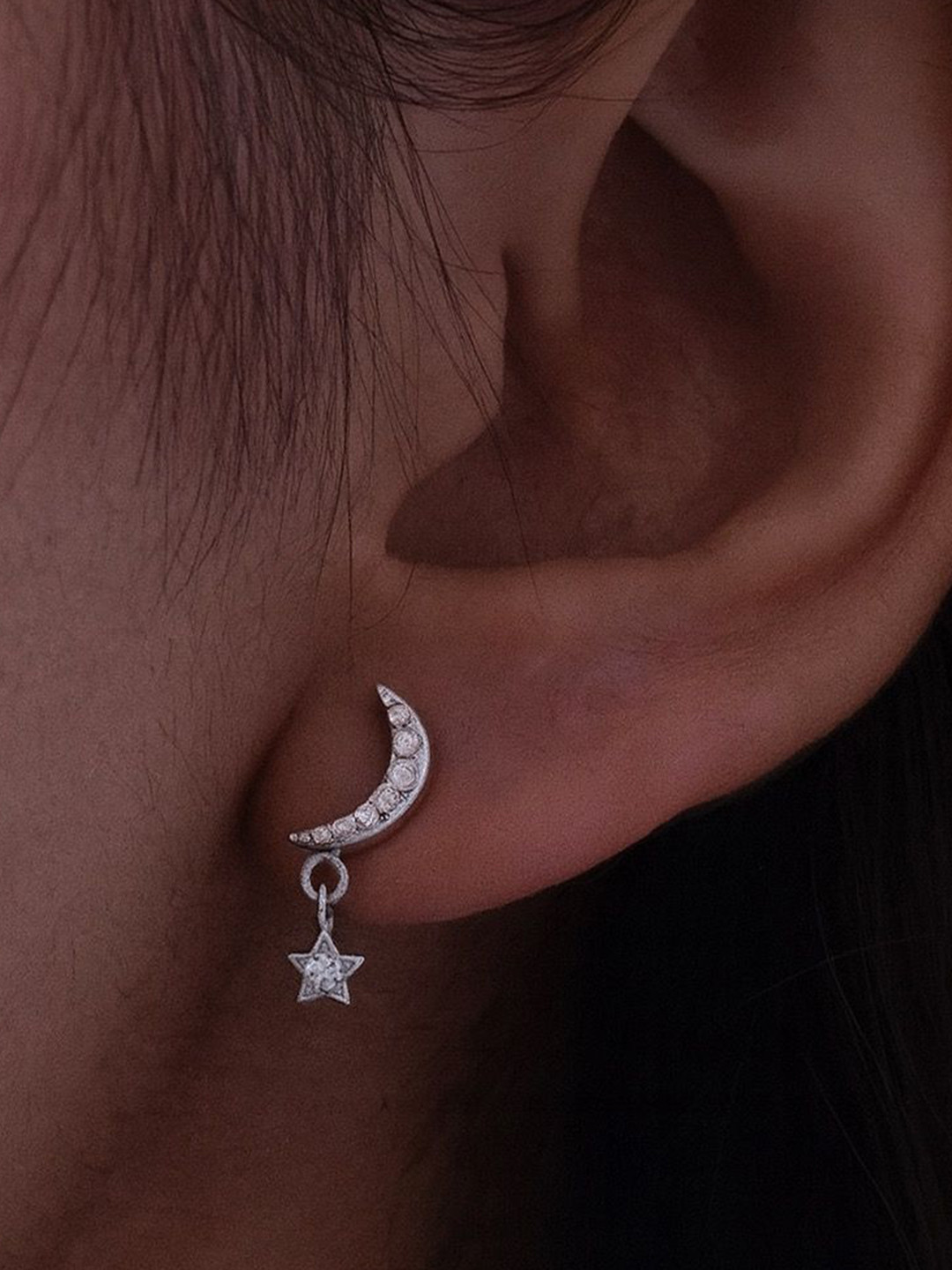 Anushka Jain Jewellery 925 Sterling Silver Silver-Plated Crescent Star Studs