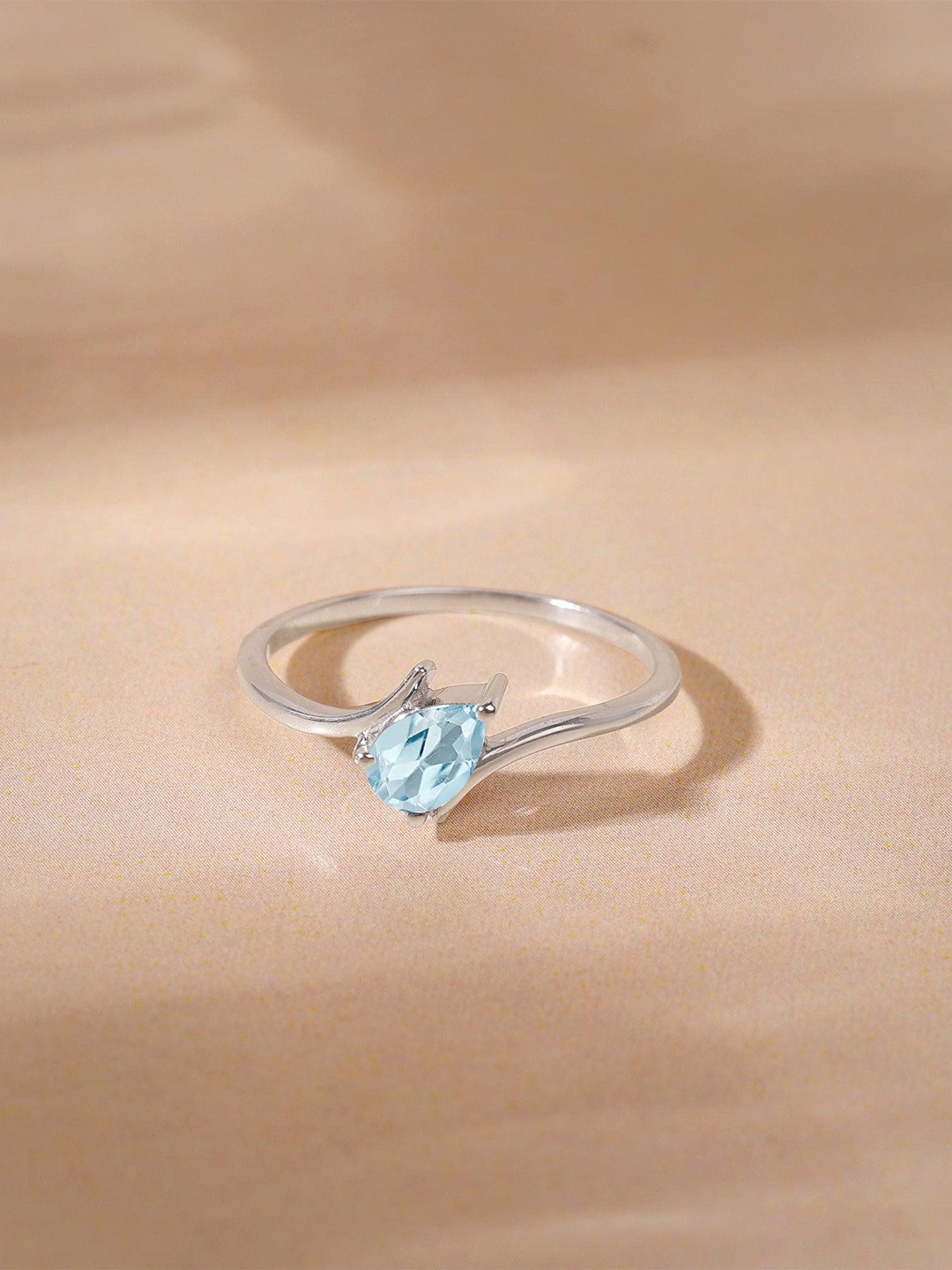 GIVA Silver Blue Topaz Twilight Drop Ring