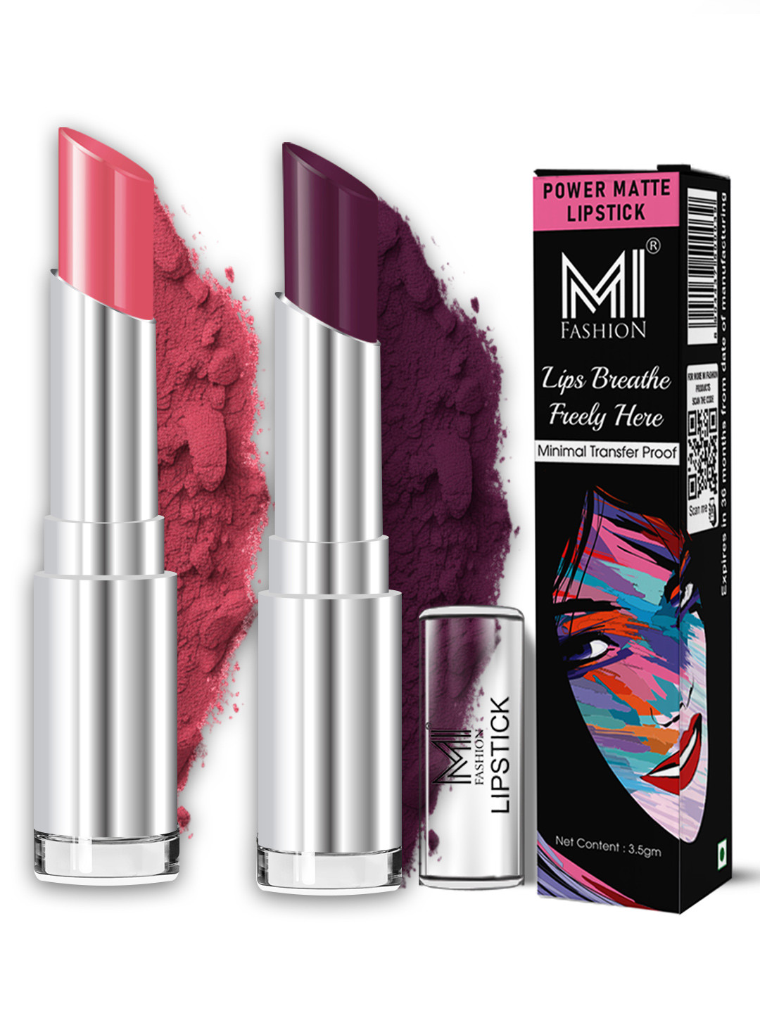 MI FASHION Set Of 2 Matte Perfection Non Transfer Lipstick 3.5 g Each - Peach 08 & Wine 26