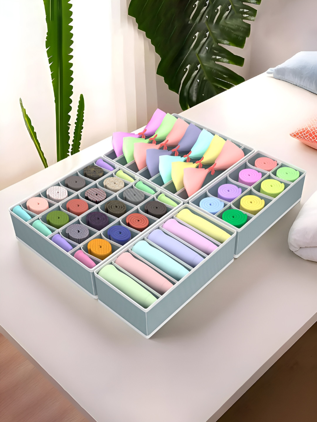 Aura Grey & White 4 Pieces Fabric Drawer Organisers