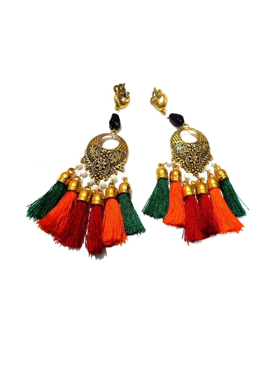 Jaya Vision Jewelry Women Multi Colored Chandbali with Tassels Hanging Earrings