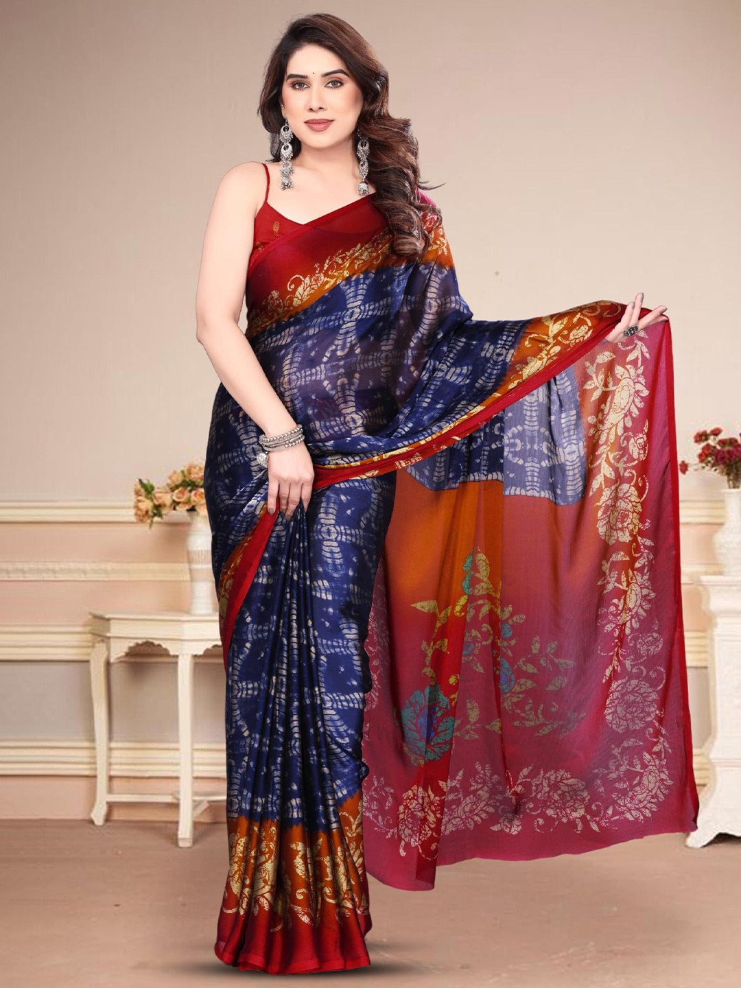 BilloRani Geometric Printed Saree With Unstitched Blouse