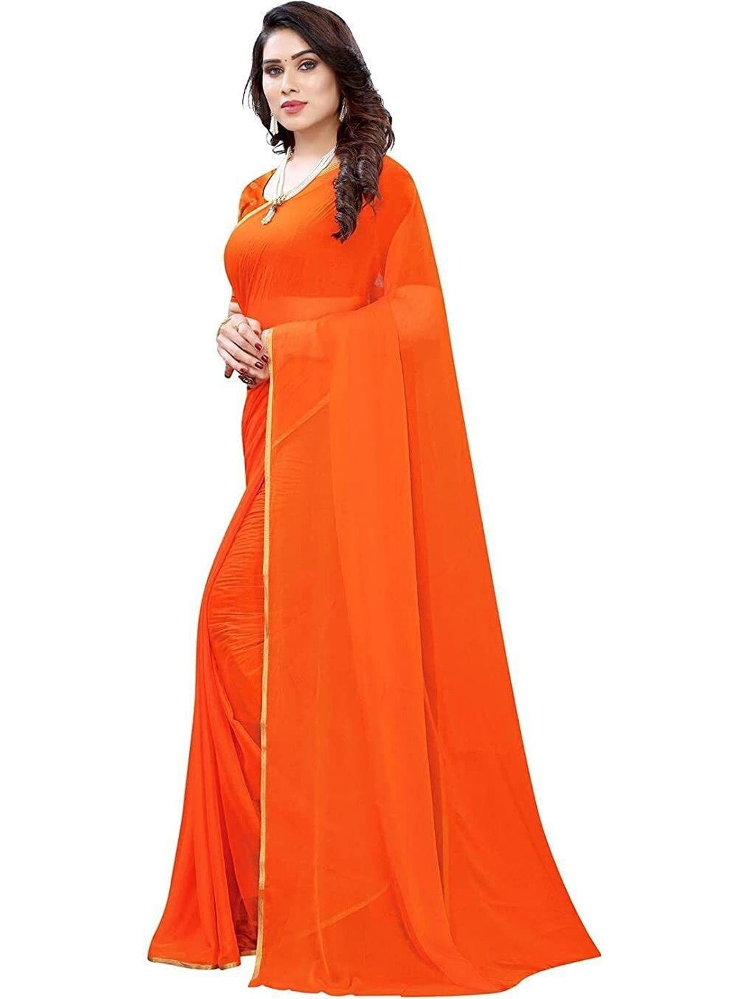 The Fashion Attire Tiaraa Solid/plain Daily Wear Chiffon Saree (Orange)