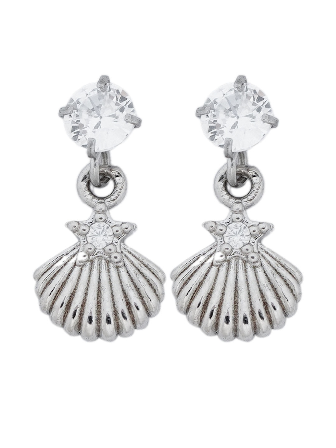INTERSTELLAR Women Silver Plated CZ Studded Sea Shell Shaped Drop Earrings