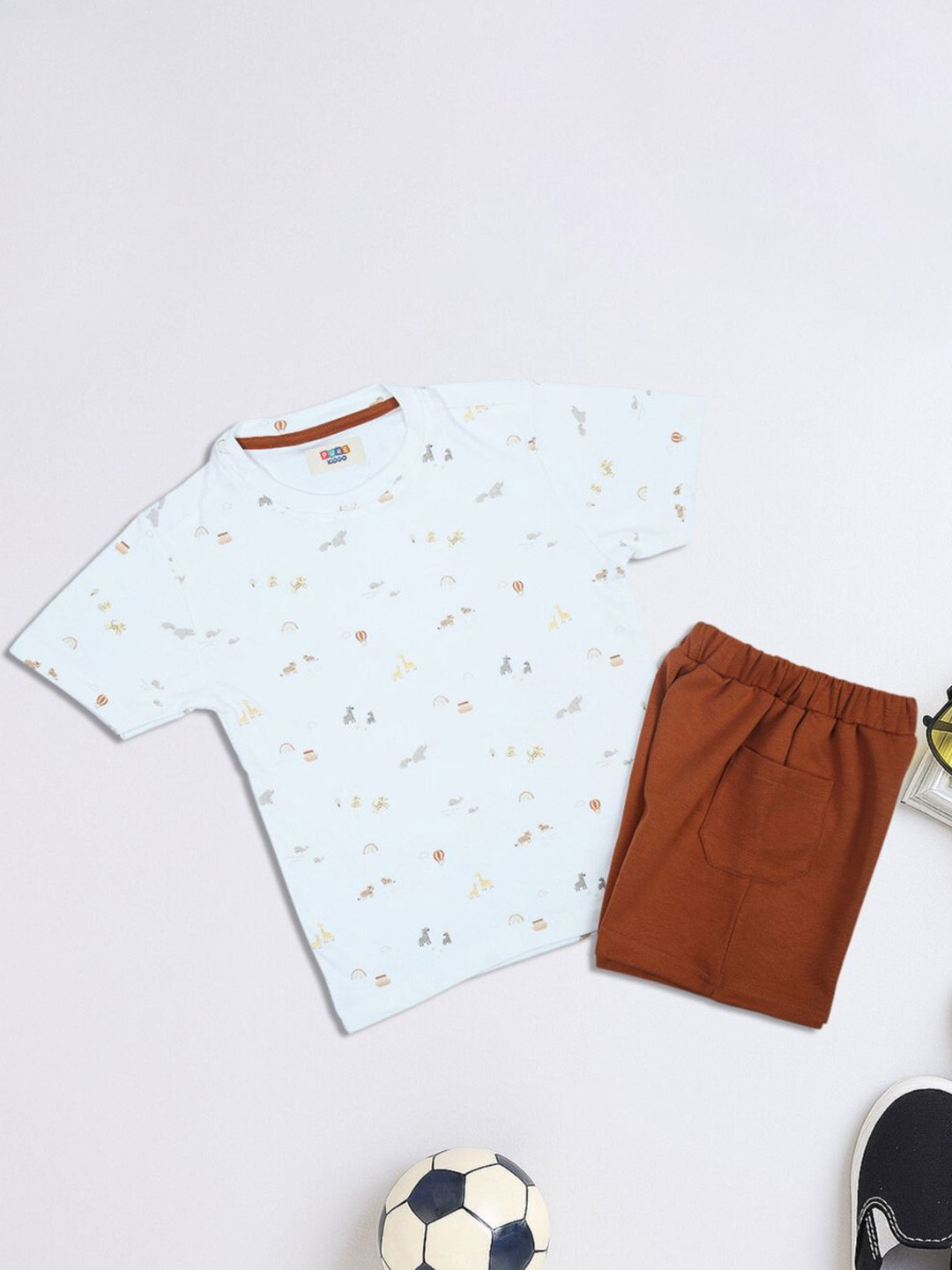 PUREKIDDO Kids Printed Short Sleeves Pure Cotton T-shirt With Shorts