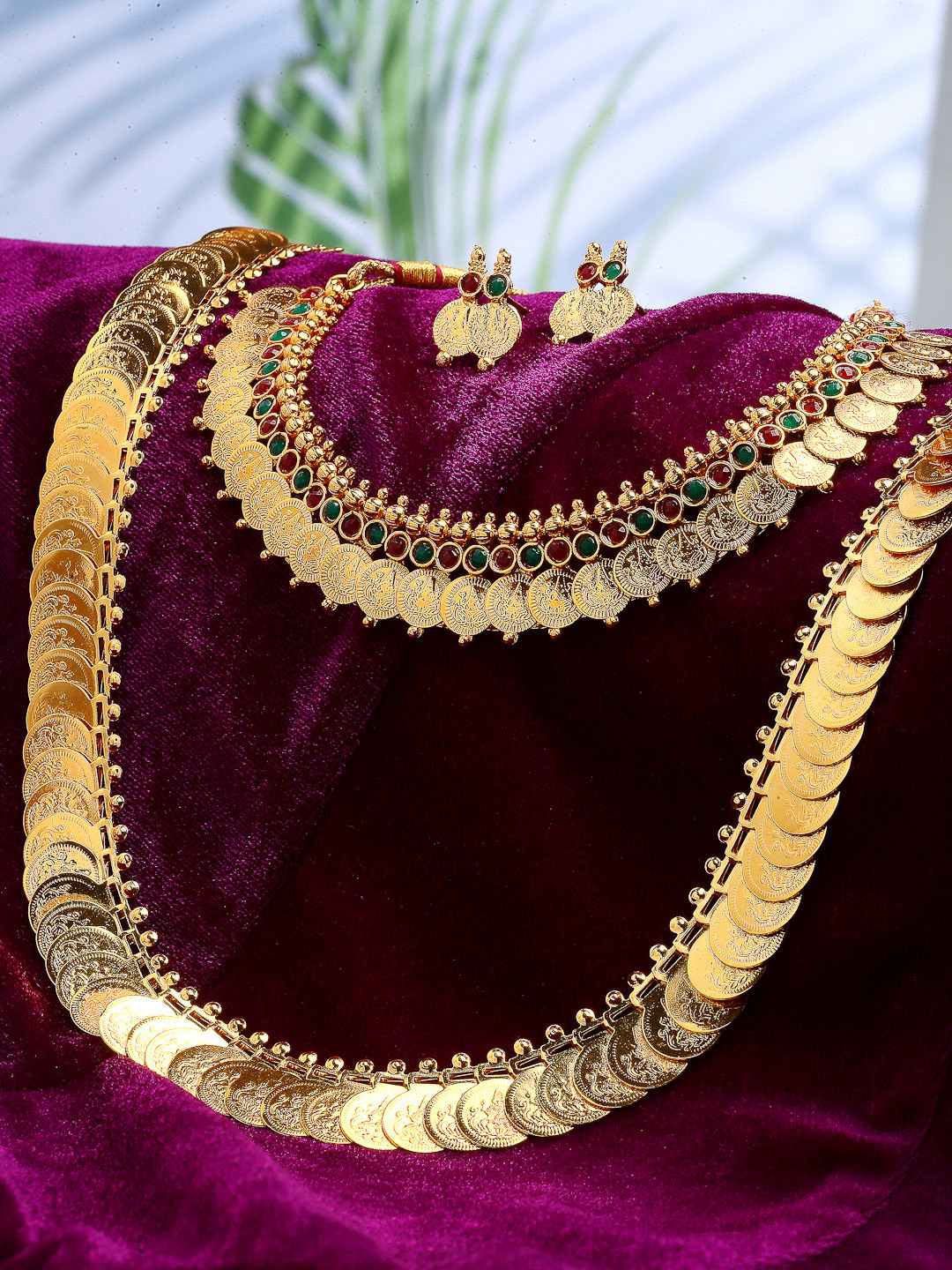 ZENEME Gold-Plated Temple Coin Jewellery Set