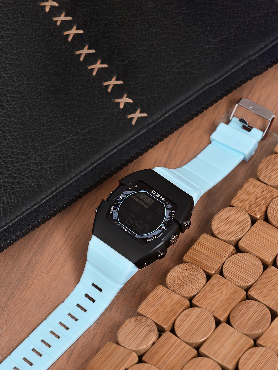 DZH Men Square Dial & Straps Digital Multi Function Watch DZH-2813-LightBlue