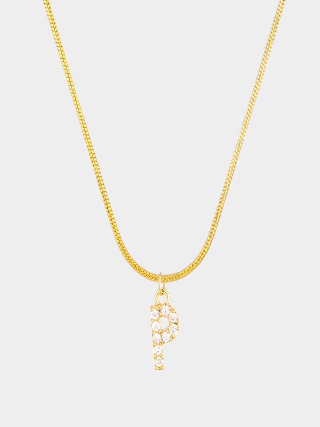AQUASTREET 18K Gold Plated Anti-Tarnish Zircon Initial Letter P Pendant Necklace