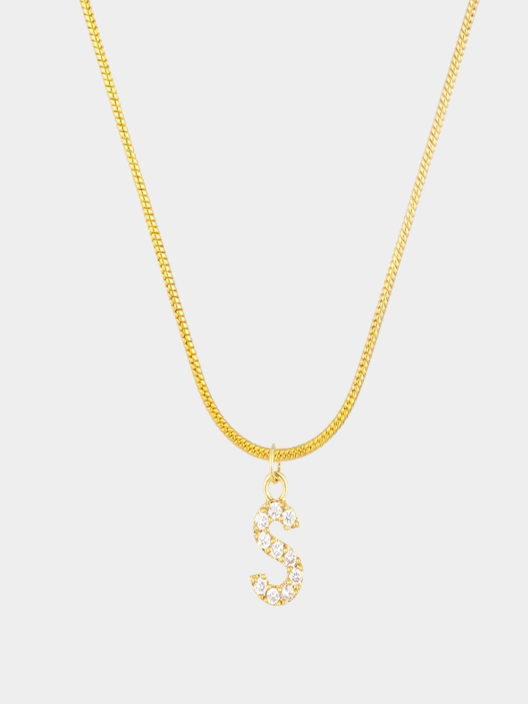 AQUASTREET 18K Gold Plated Anti-Tarnish Zircon Initial Letter S Pendant Necklace