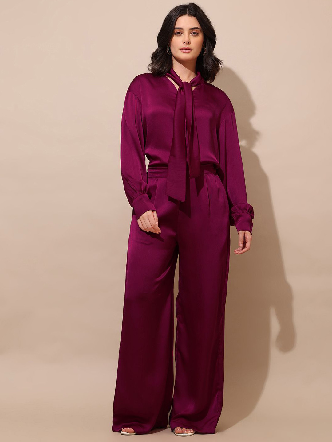 PURVAJA Scarf Neck Top With Trousers Co-Ords