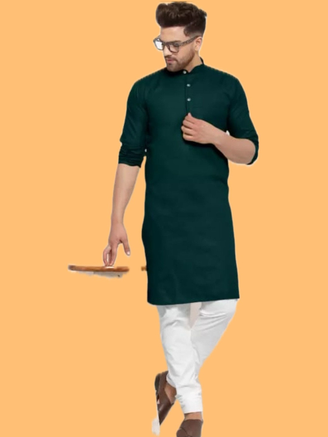 ANUJ FASHION Men Dark Green Solid Kurta
